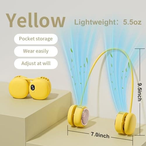 Suzii Battery Powered Neck Fan That Blows Cold Air - Portable Hands-Free Bladeless Fan w/LCD Display | Birthday Gifts for Men, Adjustable 5 Speeds, Ultra Lightweight for Travel, Gym, Office -Yellow - Thumbnail 2