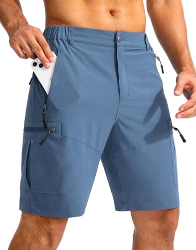 Pudolla Men's Hiking Cargo Shorts 9" Lightweight Outdoor Work Shorts for Men Travel Golf Camping Casual with 5 Zipper Pockets(Blue Large) - Image 1