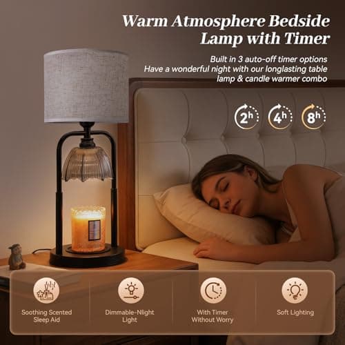 Table Lamp Candle Warmer Flameless 2.5- 6.5in Height Adjustable Timer Dimmer Wax Melt Warmer Lamp for Large 3 Wicks Jar Candles Modern Bedside Lamp for Mothers Day House Warming Home Decor Living Room - Thumbnail 4