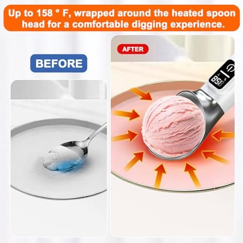 Electric Heated Ice Cream Scoop with ON/OFF and LED Display, 5000mAh Battery Rechargeable Heated Ice Cream Scoop Ideal for Scooping Hard Ice Cream and Frozen Desserts,Gift for Ice Cream Lovers (White) - Thumbnail 2
