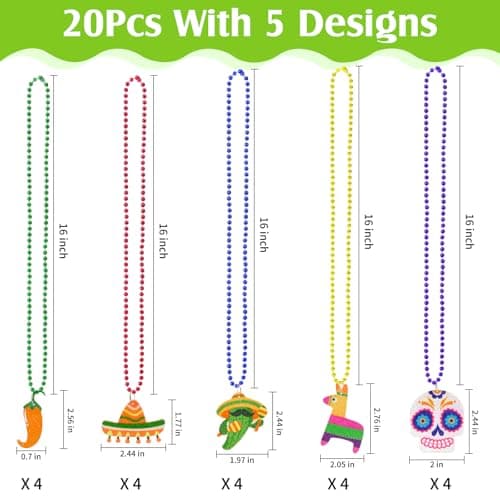 Labrostar 20Pcs Cinco De Mayo Decorations Fiesta Party Favors Fiesta Beaded Necklaces for Mexican Birthday Bachelorette Party Supplies Photo Props Carnivals Event Decorations - Thumbnail 2