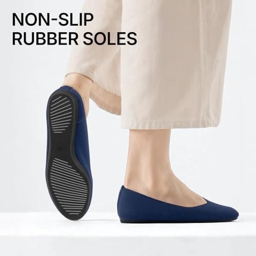 Tanamo Women's Flat Ballet Shoes Knit Flat Shoes for Women Round Toe Slip on Women Flats for Dressy Casual Office Work Wedding Comfort Soft Dark Blue - Thumbnail 6