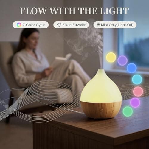 Cegsin Essential Oil Diffuser with Adapter, 100ml Small Aromatherapy Scent Machine for Home & Office Desk, 7 Color LED Cool Mist Humidifier, Auto Shut-Off, Classic Teardrop White - Thumbnail 3