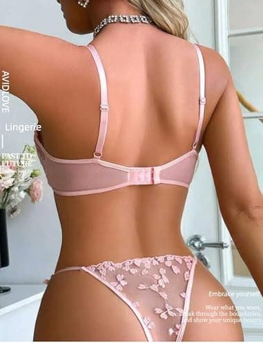 Avidlove Sexy Lingerie for Women Underwire Lingerie Set Cute Push Up Embroidered Bra and Panty Set Orange Pink XL - Thumbnail 5