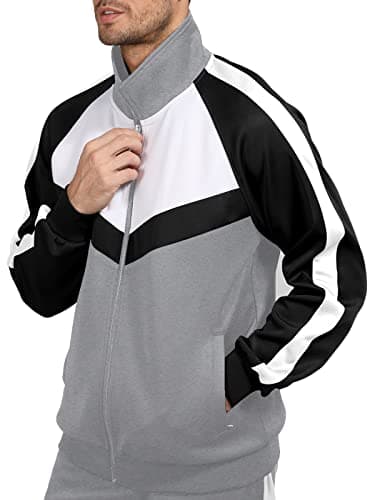 Sun Lorence Sportswear for Men 2 Pieces with Zipper Jackets Outdoor Sports Tracksuits Set Grey XX-Large - Thumbnail 4