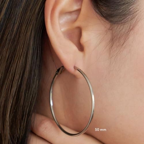 24 Pairs Chunky Silver Hoop Earrings Set for Women, Hypoallergenic Fashion Statement Hoops Earrings Pack Assorted Small Big Twisted Hoop Jewelry for Gift - Thumbnail 5