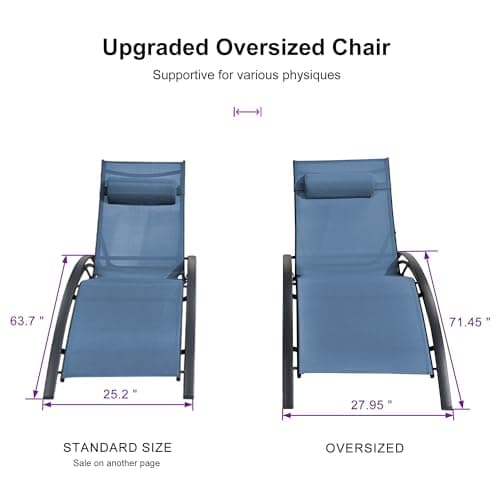 PURPLE LEAF Patio Oversized Chaise Lounge Chair Set with Side Table Pool Adjustable Recliner Chairs for Outside Beach Outdoor Sunbathing Tanning Poolside Lounger Chair, Indigo - Thumbnail 2