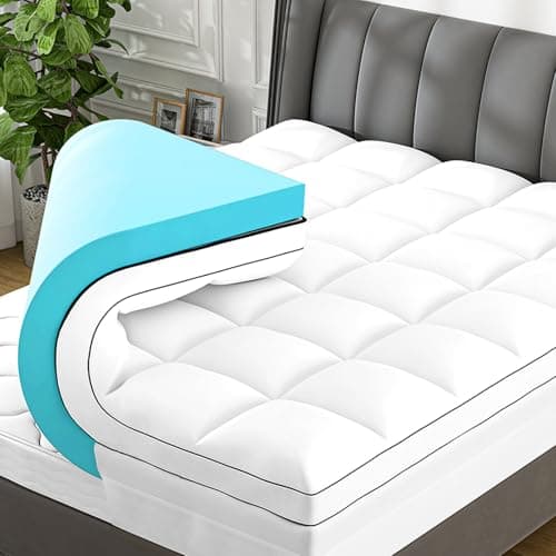 Vomiliku 4 Inch King Mattress Topper Dual Layer,2 Inch Gel Memory Foam Plus 2 Inch Cooling Pillow Top Mattress Pad Cover for Back Pain, with 8-21 Inch Deep Pocket - Image 1