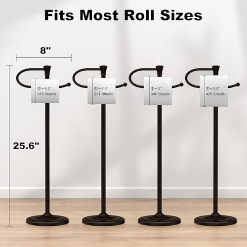 Toilet Paper Holder Free Standing, 25” H Stainless Steel Oil Rubbed Bronze Toilet Paper Stand, Weighted Base Floor Tissue Roll Holder for Bathroom,Toilet Roll Stand - Thumbnail 5