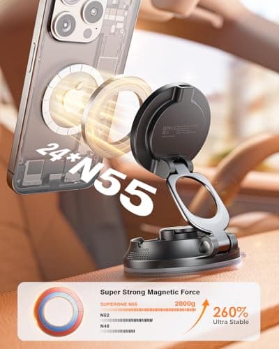 SUPERONE for MagSafe Car Mount Charger, 15W Fast Charging Magnetic Wireless Car Charger [88+LBS Ultra Suction & 2800gf Strong Magnetic] 360° Vacuum Magnetic Phone Holder for iPhone - Thumbnail 5