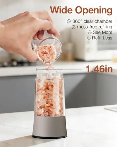 Electric Salt and Pepper Grinder Set with USB-C Charging Base,Rechargeable Automatic Stainless Steel Pepper Mill Grinder with LED Light, 2pack(Brown) - Thumbnail 3