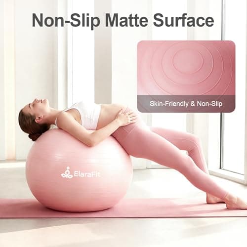 ElaraFit Anti Burst Large Exercise Ball for Yoga Non Slip Pilates Ball with Pump 550 lbs Capacity for Pregnancy, Fitness Size L 23 to 26 inches, About 58 to 65cm (Pink) - Thumbnail 5