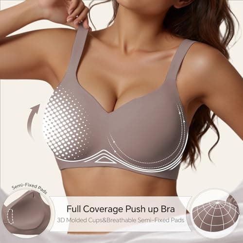 UIMERO 2026 Womens Wireless Bra Seamless Jelly Bras Full Coverage Supportive Comfortable No Underwire T-Shirt Everyday Bras Coffee - Thumbnail 3