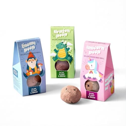Modern Sprout Wildflower Seed Ball Poop - Eco-Friendly Gift - Non-GMO Hand-Rolled Clay Seed Bombs w/Wildflower Seeds - Plop Plant & Grow Gardening Gift Set for All Occasions (Magical Plop- Pack of 3)