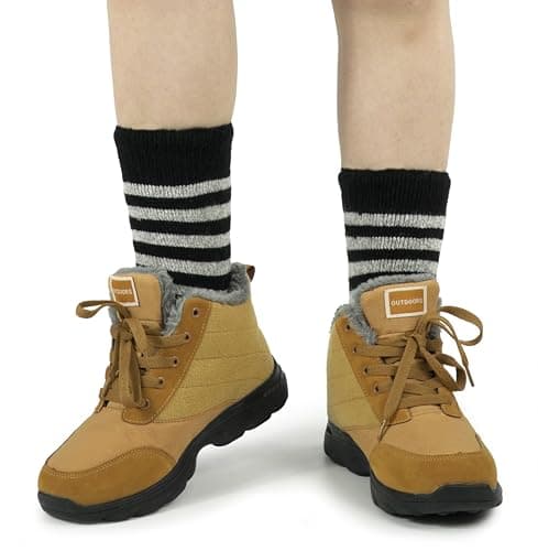 BomKinta Thermal Socks Men - Winter Warm Socks for Cold Weather Crew Socks - Cozy Soft Thick Christmas Boot Socks Striped Black Size 7-11 - Thumbnail 5