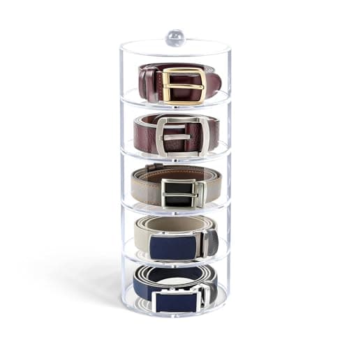 Oubou Belt Organizer, 5-Tier Acrylic Belt Storage & Holder for Closet, Clear Acrylic Display Case with Dust Cover for Belts (5-Tier) - Image 1