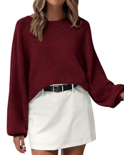 KIRUNDO Oversized Sweaters for Women Cozy Fall Fashion Boat Neck Batwing Sleeve Knit Pullover Sweater Tops Winter Clothes(Burgundy, X-Large) - Image 1
