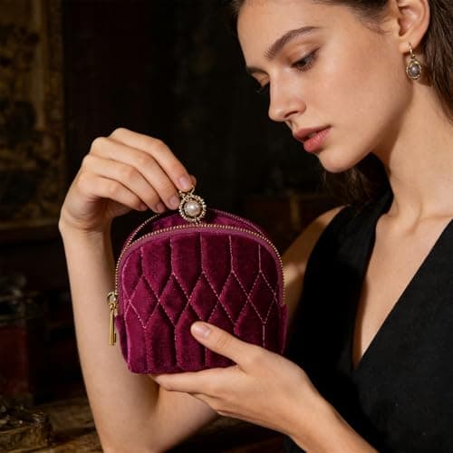 Lavogel Mini Travel Jewelry Bag, Small Travel Jewelry Case for Bracelet Rings Jewelry Travel Pouch with 5-Layer Velvet Jewelry Pouches Fashion Accessories Jewelry Pouch for Traveling (RosePurple) - Thumbnail 4