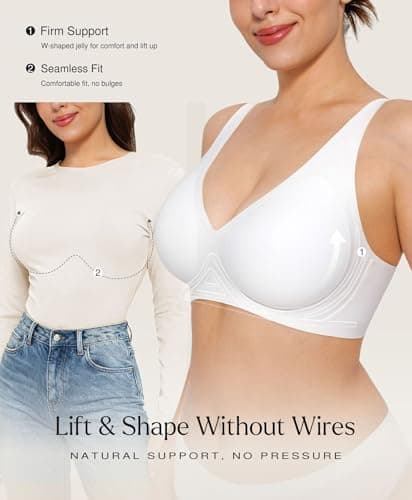 Womens Bras Full Support Wireless No Underwire Push Up Seamless Bra White - Thumbnail 2