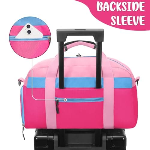 WOOMADA Travel Duffle Bag, Weekend Bag with Wet Pocket & Trolley Sleeve, Overnight Duffel(pink&hot pink) - Thumbnail 6