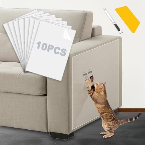 Cat Scratch Furniture Protector, Cat Scratching Mat, Trimmable Self-Adhesive Cats Claws Scratch Pads, DIY Carpet Mat Replacement for Cats Tree, Cats Wall Shelves (Transparent, 17x11.8in-10pcs)