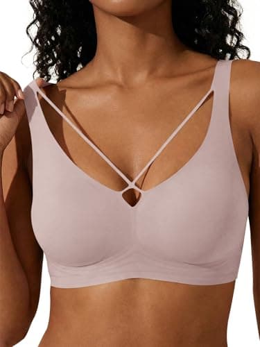 Aoysky Womens V Bras Wireless Criss Cross Comfortable Bra No Underwire Bras Tshirt Push Up Bralettes Plunge Seamless Bra Nude - Image 1