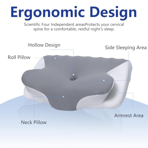Cervical Neck Pillow for Neck Pain Relief, Ergonomic Contour Orthopedic Cooling Odorless Memory Foam Pillow, High-Density Slow Rebound, Support Side Back Stomach Sleepers with Washable Pillowcase - Thumbnail 3
