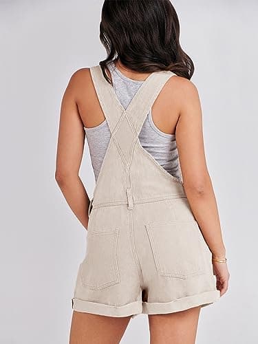 ANRABESS Overalls for Women Denim Shorts Overalls 2025 Summer Casual Loose Fit Adjustable Rompers Jean jumpsuit Bib Shortalls Apricot Large - Thumbnail 2