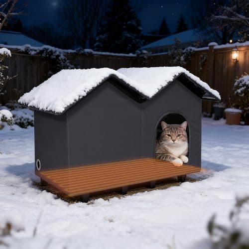 NAMOTEK Large Heated Cat Houses for Indoor/Outdoor Cats with Elevated Heated Cat Bed Waterproof， Insulated Providing Safe Feral Cats, Easy to Assemble Large (23" x 13" x 18")