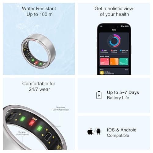 POBOVi Ring OnePlus - Ultra-Thin Titanium Smart Ring - 7 Days Battery Life - Fitness/SPO₂/Stress/HR/Sleep Skin Temperature Tracker - No App Fee - iOS&Android Compatible (Silver,Size 9) - Thumbnail 4
