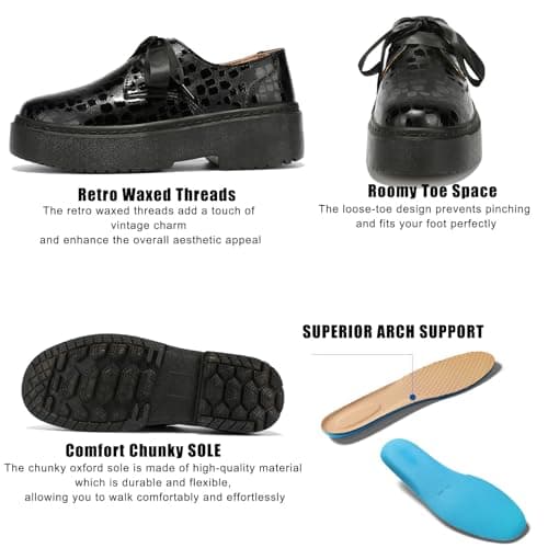 BEAUSEEN Women's Lace-up Platform Chunky Loafers Lightweight Breathable Slip On Shoes Flexible Comfort Driving Moccasins Black,7 US - Thumbnail 5