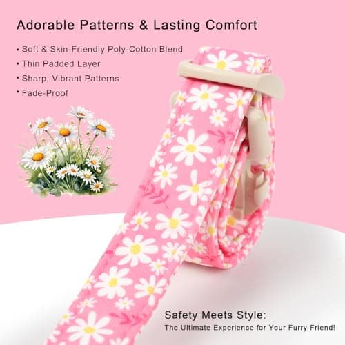 Babole Pet Daisy Dog Collar Pink Girl Dog Collars for Puppy Small Dogs - Lightweight Adjustable Spring/Summer Floral Female Dogs Everyday Collar with Safety Buckle XS - Thumbnail 4