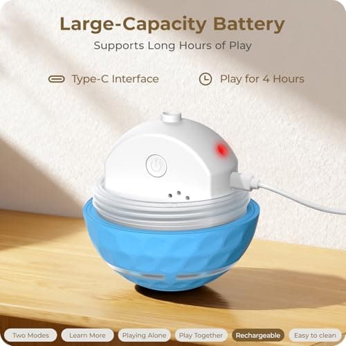 Apasiri Interactive Dog Toys: Automatic Moving Dog Balls with LED Lights, Puppy Toy to Keep Them Busy, Shaky Dog Ball for Small,Medium,Large Dogs, Dog Toys for Aggressive Chewers,Rechargeable - (Blue) - Thumbnail 6