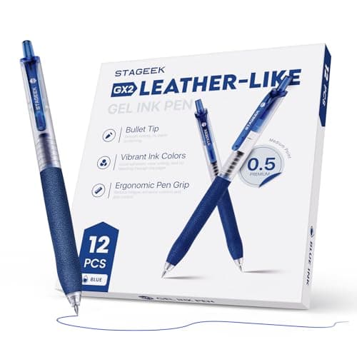 STAGEEK 0.5mm Gel Pens Fine Point Smooth Writing Pens, 12PCS Blue Ink Pens, Retractable Leather-Like Blue Gel Pens, Business Gel Pen for Journaling, Writing, School, Office Use (Blue) - Image 1