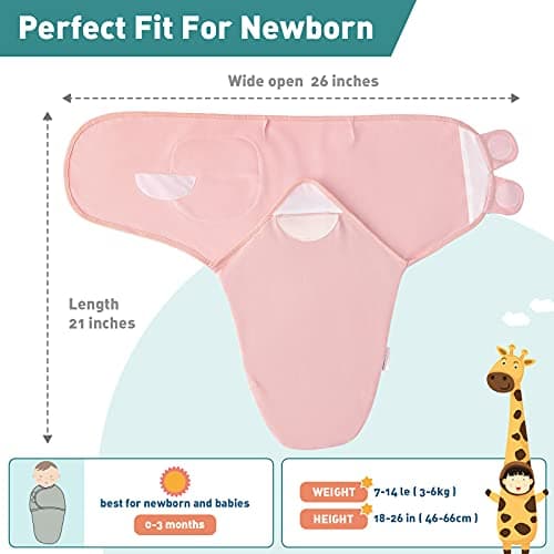 GLLQUEN BABY Swaddle Blankets for Baby Girls, Orange Pink Feather & Wave Point, 3 Pack Wrap Set, Newborn Adjustable Swaddles Sleep Sack, 0-3 Months (Small/Medium) - Thumbnail 6
