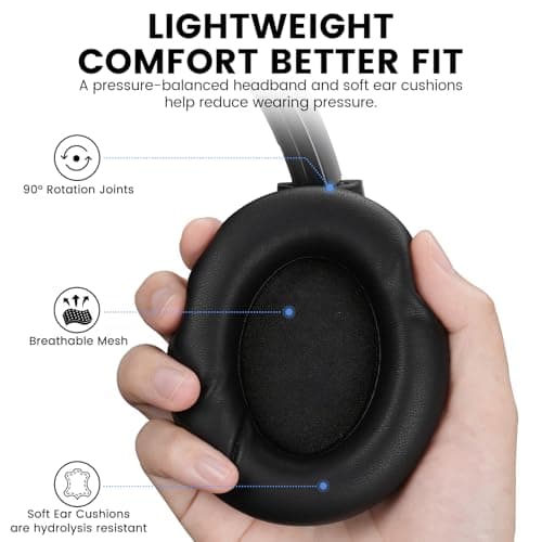 1Mii Y8+ Hybrid Active Noise Cancelling Headphones, 100H Ultra Playtime, Bluetooth 6.0 Over Ear, Wireless Hi-Res Audio & Deep Bass, Comfort for Travel & Home Office, AI Chat & Custom EQ via APP, Black - Thumbnail 3