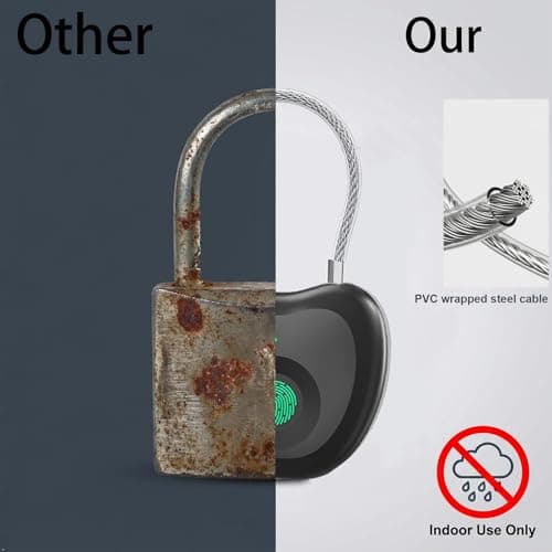 Bstsilver Fingerprint Padlock, Larger Sensor &20-User, 6.2" Flexible Cable Keyless Biometric Lock with Emergency USB Key & Code for Gym Locker, Luggage, Backpack, School, Dorm, Office, Travel & Indoor - Thumbnail 5