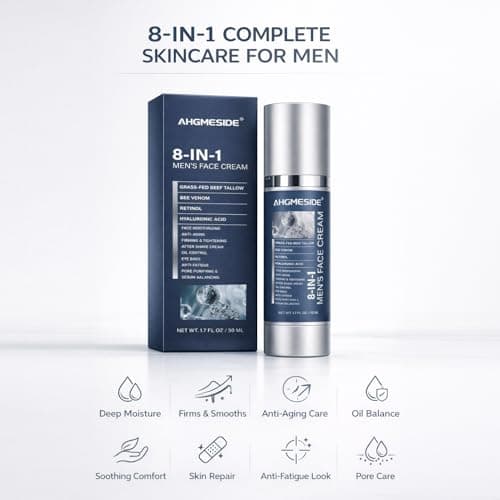 Ahgmeside 8-in-1 Face Cream for Men,Anti-Aging Daily Moisturizer with Hyaluronic Acid & Shea Butter,Helps Smooth Wrinkles & Reduce Puffiness, Lightweight Men's Formula, 1.7 oz - Thumbnail 2