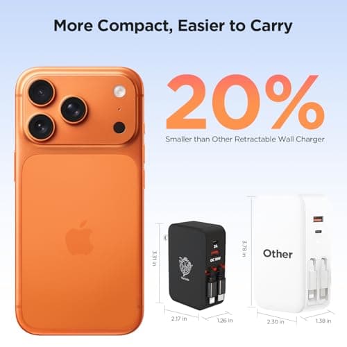 FlexTurtle【Ultra-Compact】 4 in 1Retractable Wall Charger with Dual Cables(3.28ft), Retractable Phone Charger Wall Plug with 2 USB Ports, 35W Retractable Charger for iPhone 17/16/15/14/13, iPad(Black) - Thumbnail 3