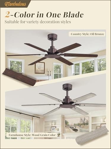Fanbulous Ceiling Fan No Light, 48 Inch Indoor/Outdoor 6 Blades Ceiling Fan with Remote, 6-Speeds, Quiet Reversible DC Motor, Fans Without Light for Tilted Ceiling/Bedroom/Living Room/Patios - Thumbnail 3