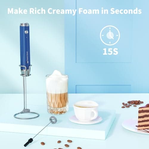 Maestri House Rechargeable Milk Frother with Stand, LunaFro Handheld Electric Foam Maker Waterproof Detachable Stainless Steel Whisk Drink Mixer Foamer for Lattes, Cappuccino - Thumbnail 2