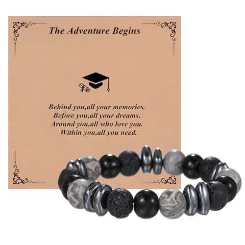 Class of 2026 Graduation Gifts,Beaded Bracelets for Men,Cool Graduation Bracelets for College/High School/Middle School/Masters Degree/8th Grade/5th Grade (labradorite+hematite+agate+lava stone) - Image 1