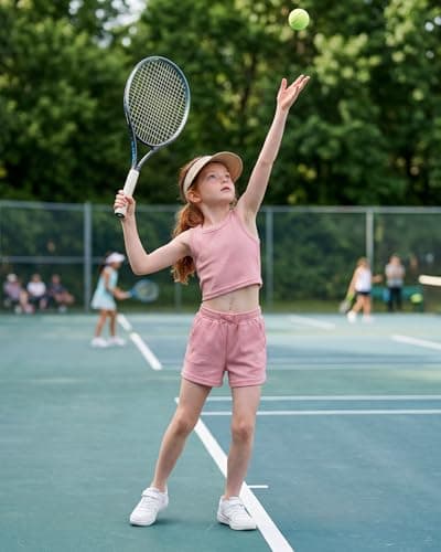 Stelle Girls Athletic Sets, Scoop Neck Ribbed Crop Tops Elastic Waist Shorts With Pockets 2 Piece Outfits, Girls Summer Outfits 5T, Dusty Rose, X-Small - Thumbnail 2