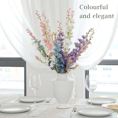 LILUYTO 6PCS Purple Delphinium Artificial Flowers, Long Stem Faux Larkspur Silk Flowers, 33.5" Bendable Fake Flowers Bouquets for Tall Vase Table Kitchen Home Offices Garden Wedding Decor - Thumbnail 6