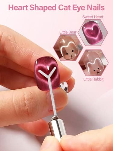 EBANKU Cat Eye Magnetic for Nails, 17PCS Cat Eye Gel Nail Polish Magnet Tools Powerful Set Wand Magnet for Nail Polish Square Round Y Shaped Heart Magnet Stick Diverse Glassy Cateye Effect - Thumbnail 4