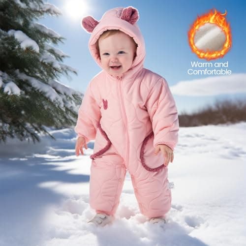 JiAmy Baby Snowsuit Baby Hooded Winter Clothes Newborn Winter Outfit Coat Toddler Boy Girl Clothes Pink 6-9 Months - Thumbnail 5