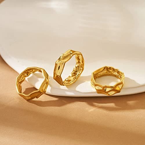 Valloey Rover Gold Rings for Women 14K Gold Filled Band Rings Statement Ring Chunky Jewelry Gift for Women Comfort Fit Size 6 - Thumbnail 4