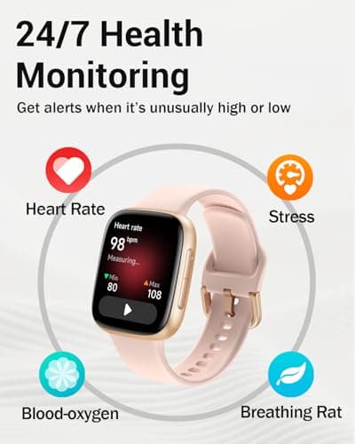 Smart Watch for Women, 1.85" AMOLED Ultra-Clear Screen Smartwatch Compatible iPhone/Samsung/Android, 100+ Sport Modes Fitness Tracker with Heart Rate/SpO2/Sleep Monitor, 3ATM Waterproof, 2 Bands - Thumbnail 4
