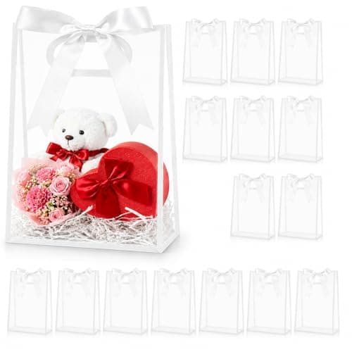 BEFEIEULEAQ 16 Pcs Clear Gift Bags with Ribbon and Handles, 10 x 7 In