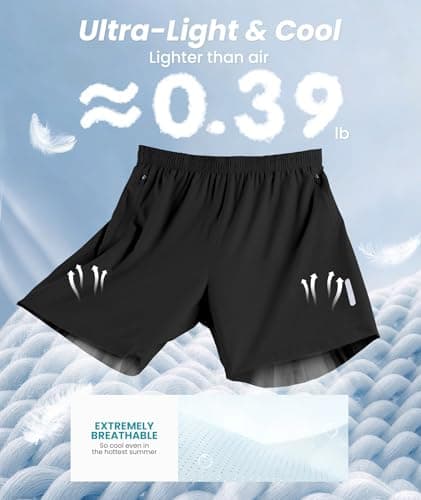 UUMIAER Mens Athletic Gym Shorts 7" Utra-Light Quick Dry Running Workout Basketball Shorts with Zipper Pockets Sports Tennis Black - Thumbnail 3